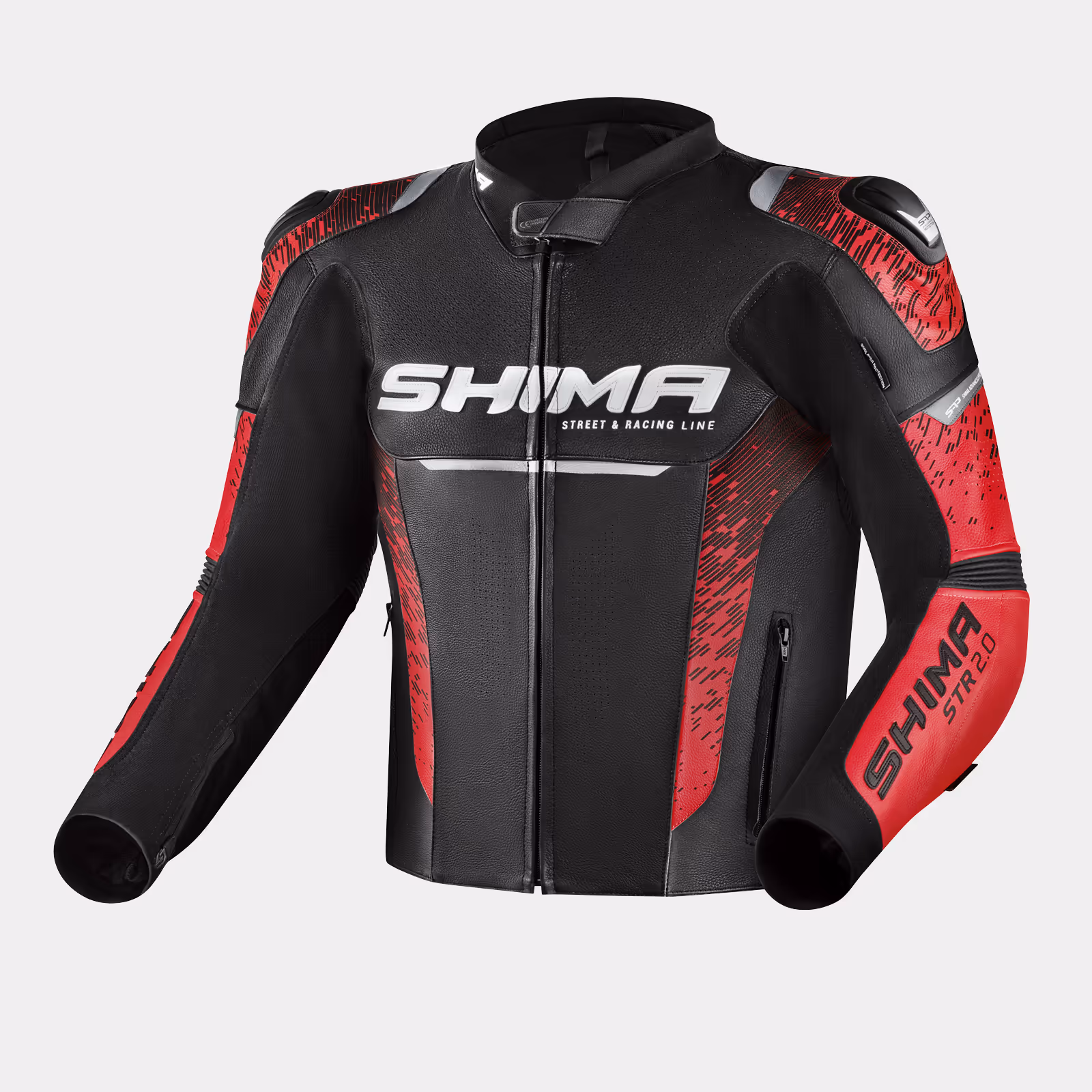 SHIMA_STR2_chaqueta_negra_roja_frontal_1600px_Motocicleta_traje