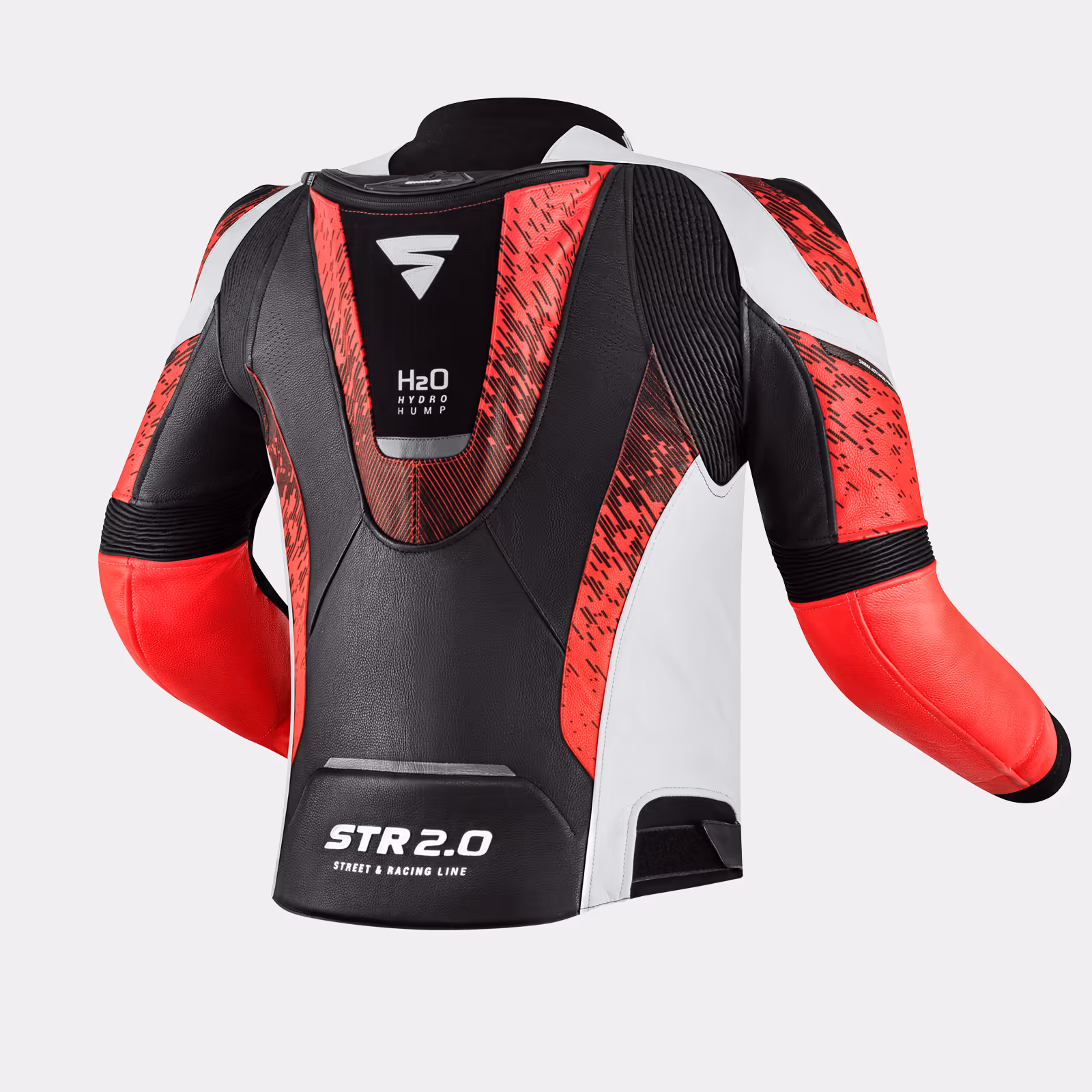 SHIMA_STR2_chaqueta_roja_fluo_espalda_1600px_Motocicleta_traje